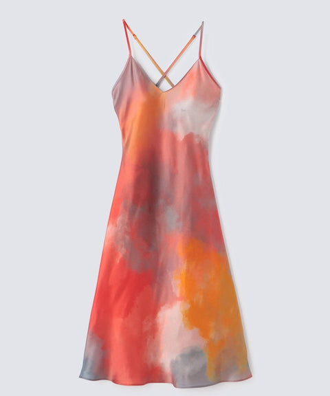 Watercolor Silk Dress Evening Glow
