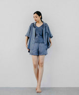 【Tops】Silk Pajamas Half Sleeve Charcoal Gray