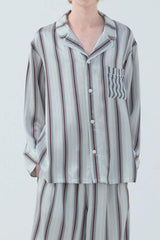 【Tops】Striped Silk Pajamas Wide