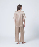 【SET-UP】Silk Satin Pullover & Bottoms Pink Beige