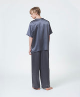 【SET-UP】Silk Satin Pullover & Bottoms Charcoal Gray