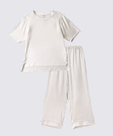 【SET-UP】Silk Satin Pullover & Bottoms Pearl White
