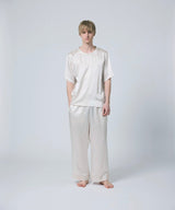【SET-UP】Silk Satin Pullover & Bottoms Pearl White
