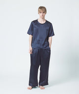 【SET-UP】Silk Satin Pullover & Bottoms Elegant Navy