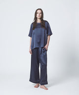 【SET-UP】Silk Satin Pullover & Bottoms Elegant Navy
