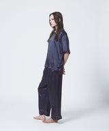 【SET-UP】Silk Satin Pullover & Bottoms Elegant Navy