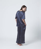 【SET-UP】Silk Satin Pullover & Bottoms Elegant Navy