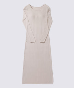 Silk Blend Rib Knit Dress Ecru