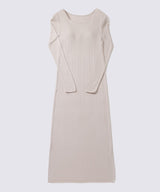 Silk Blend Rib Knit Dress Ecru