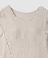 Silk Blend Rib Knit Dress Ecru