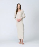 Silk Blend Rib Knit Dress Ecru