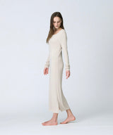 Silk Blend Rib Knit Dress Ecru