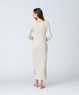 Silk Blend Rib Knit Dress Ecru