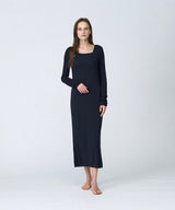 Silk Blend Rib Knit Dress Navy