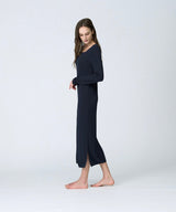 Silk Blend Rib Knit Dress Navy