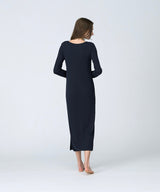 Silk Blend Rib Knit Dress Navy