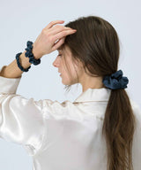Silk Scrunchie Set of 3 : Elegant Navy