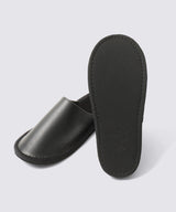 Genuine Leather Room Shoes, Velveteen Insole, Black
