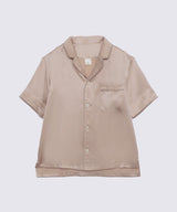 【Tops】Silk Pajamas Half Sleeve Pink Beige