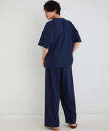【SET-UP】Royal Organic Cotton T-Shirt and Wide Pants Navy
