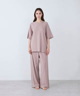【SET-UP】Royal Organic Cotton T-Shirt & Wide Pants: Greige