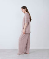 【SET-UP】Royal Organic Cotton T-Shirt & Wide Pants: Greige