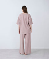 【SET-UP】Royal Organic Cotton T-Shirt & Wide Pants: Greige
