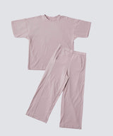 【SET-UP】Royal Organic Cotton T-Shirt & Wide Pants: Greige