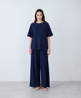 【SET-UP】Royal Organic Cotton T-Shirt and Wide Pants Navy