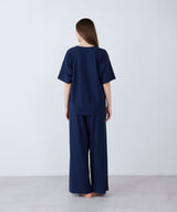 【SET-UP】Royal Organic Cotton T-Shirt and Wide Pants Navy