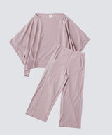 【SET-UP】Royal Organic Cotton Poncho & Wide Pants Greige