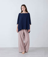 【SET-UP】Royal Organic Cotton Poncho in Navy & Wide Pants Greige