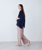 【SET-UP】Royal Organic Cotton Poncho in Navy & Wide Pants Greige