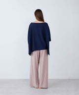【SET-UP】Royal Organic Cotton Poncho in Navy & Wide Pants Greige
