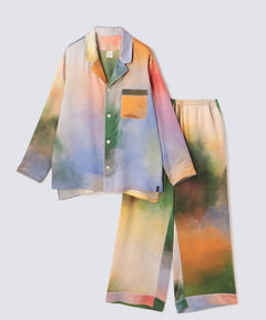 【SET-UP】Watercolor Silk Pajamas Misty Lakes