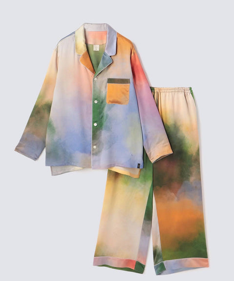 【SET-UP】Watercolor Silk Pajamas Misty Lakes