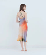 Watercolor Silk Dress Misty Lake