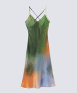 Watercolor Silk Dress Misty Lake