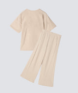 【SET-UP】Royal Organic Cotton T-Shirt and Wide Pants Beige