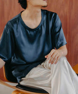 【SET-UP】Silk Satin Pullover & Bottoms Pink Beige