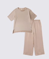 【SET-UP】Silk Satin Pullover & Bottoms Pink Beige