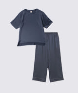 【SET-UP】Silk Satin Pullover & Bottoms Elegant Navy