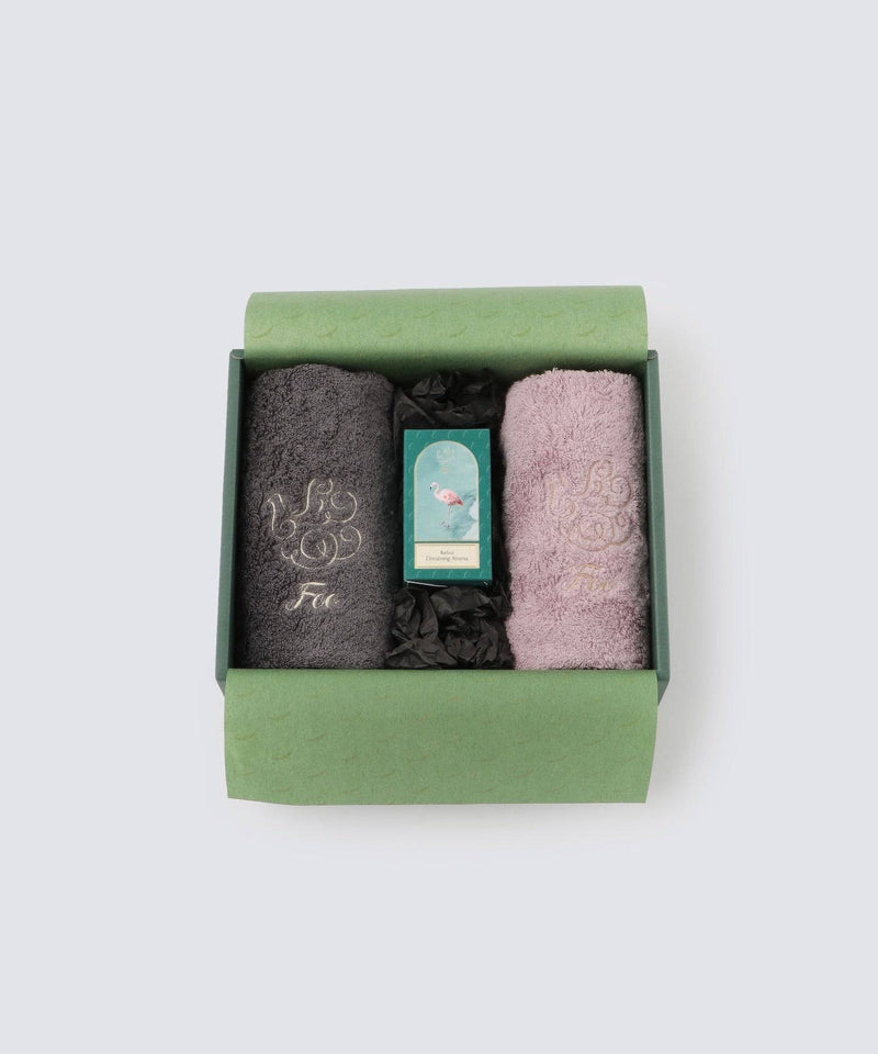 2 Organic Cotton Hand Towels & 1 Premium Bath Oil Gift Set - Foo Tokyo