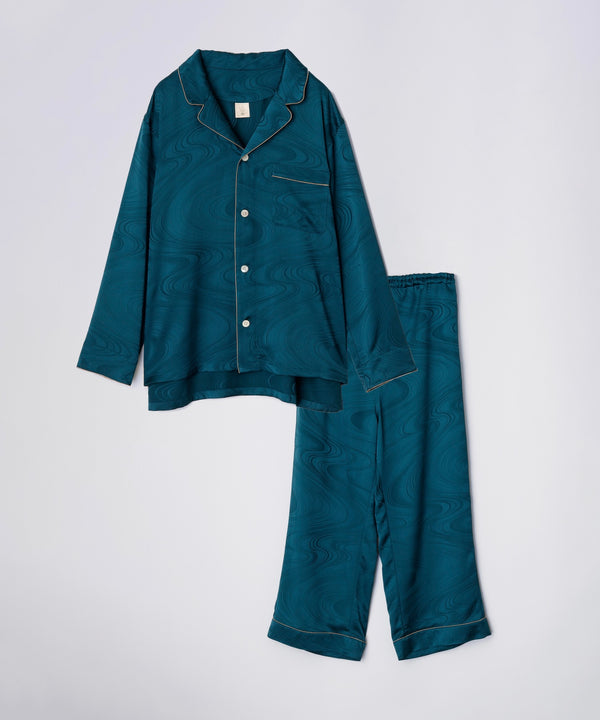 【SET-UP】Silk Jacquard Pajamas Water Pattern Green