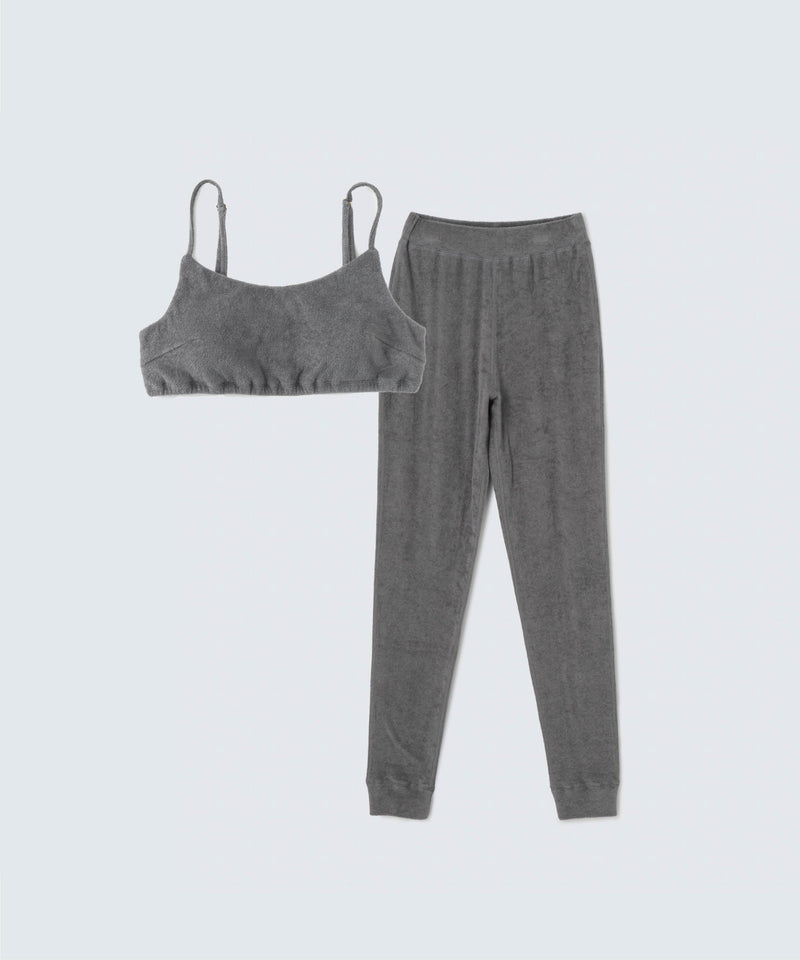 Cotton cashmere pile gray set (bustier and pants)