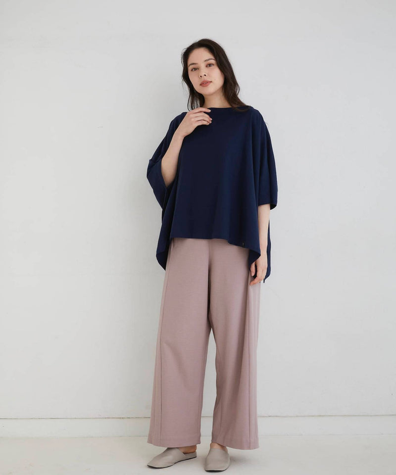 【Co-ord】Royal Organic Cotton Poncho in Navy & Wide Pants in Greige - Foo Tokyo