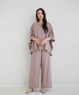 【Co-ord】Royal Organic Cotton Poncho & Wide Pants Greige - Foo Tokyo