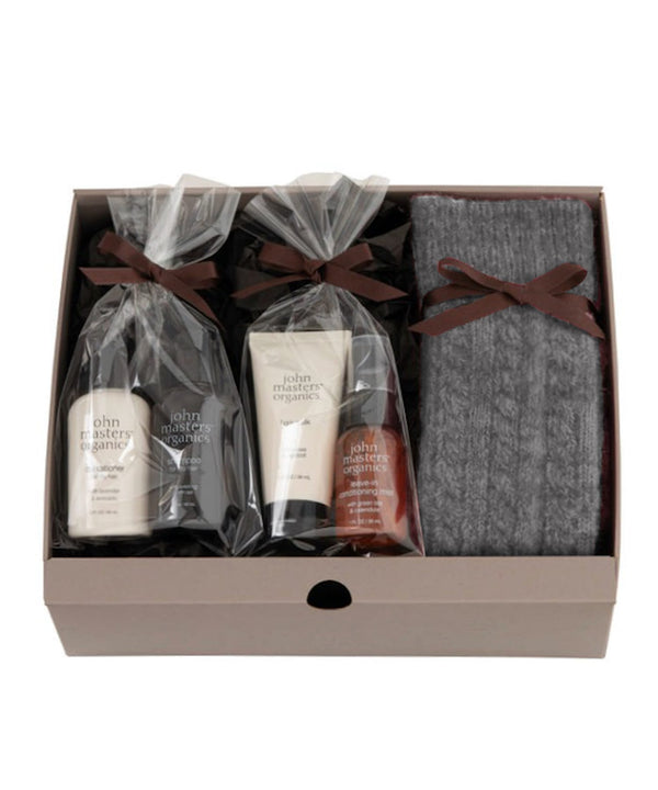 ［john masters organics collaboration gift] Travel care gift and knit room socks (gray and blue)