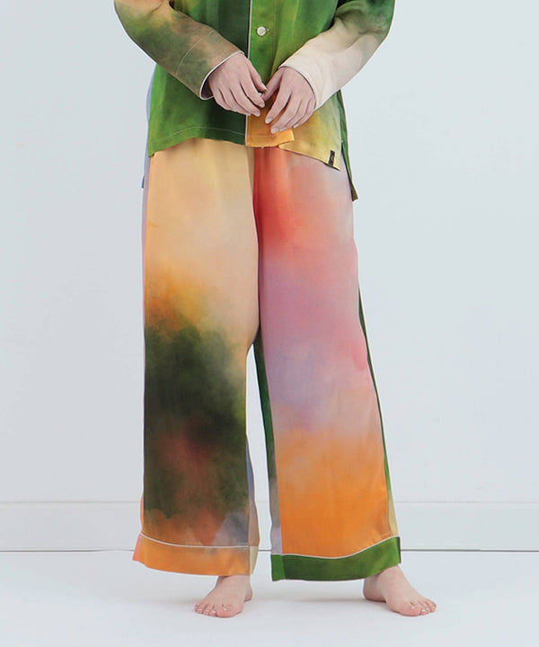 【Bottoms】Watercolor Silk Pajamas Misty Lakes - Foo Tokyo