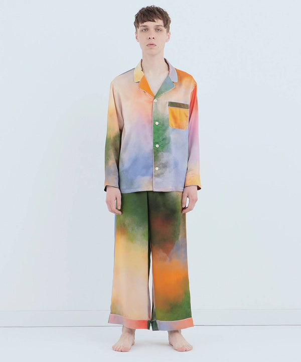 【Co-ord】Watercolor Silk Pajamas Misty Lakes - Foo Tokyo